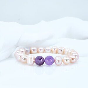 Luxe Baroque Pearl & Fluorite Stretch Bracelet, Fast Shipping